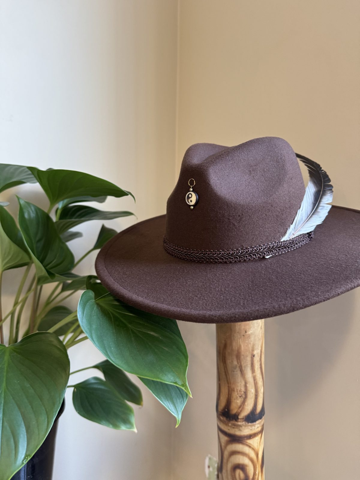 Dark fedora with heavy draped gold chain